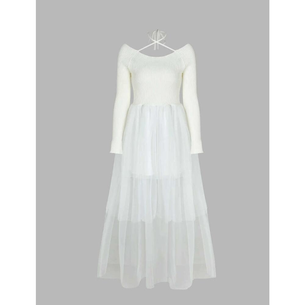 NWT Cider Knit White Whisper Midi Dress sz M -Discontinued! White, long sleeve